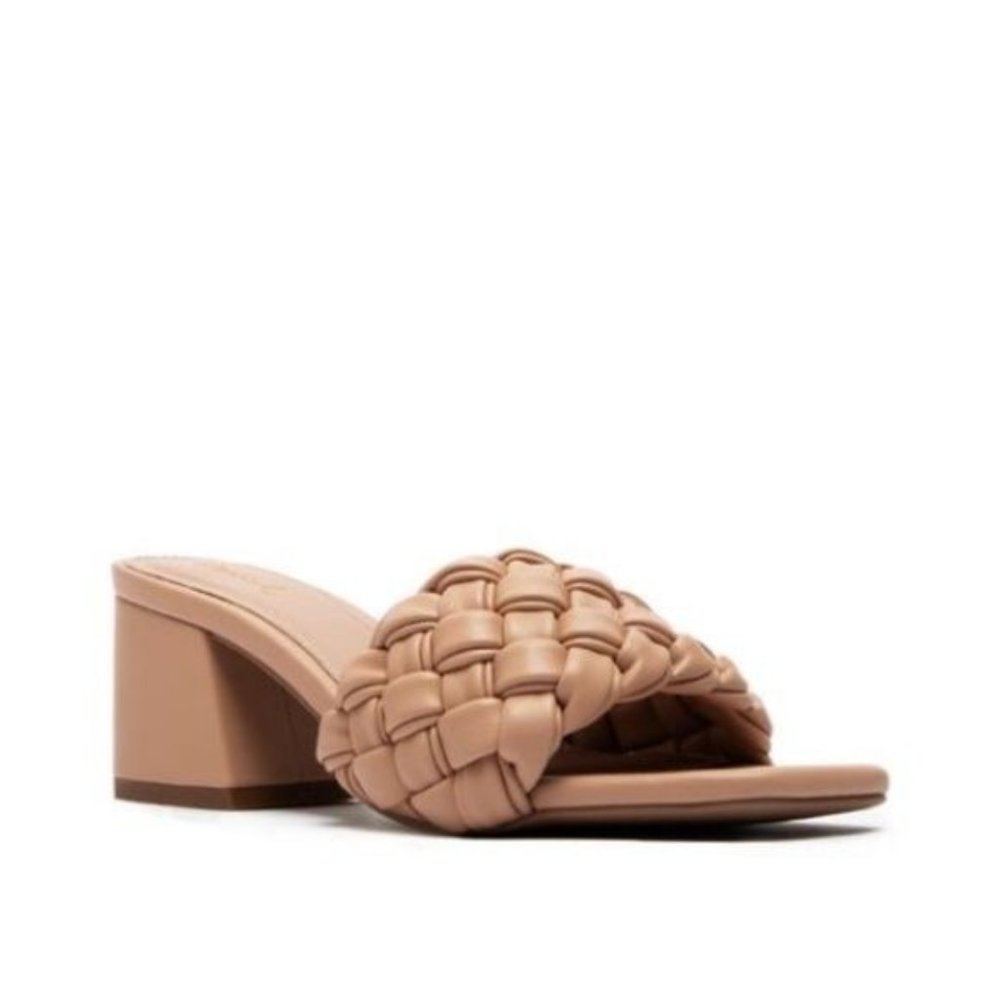 !! NEW !! Braided Block Mid Heel Mules in Blush Nude